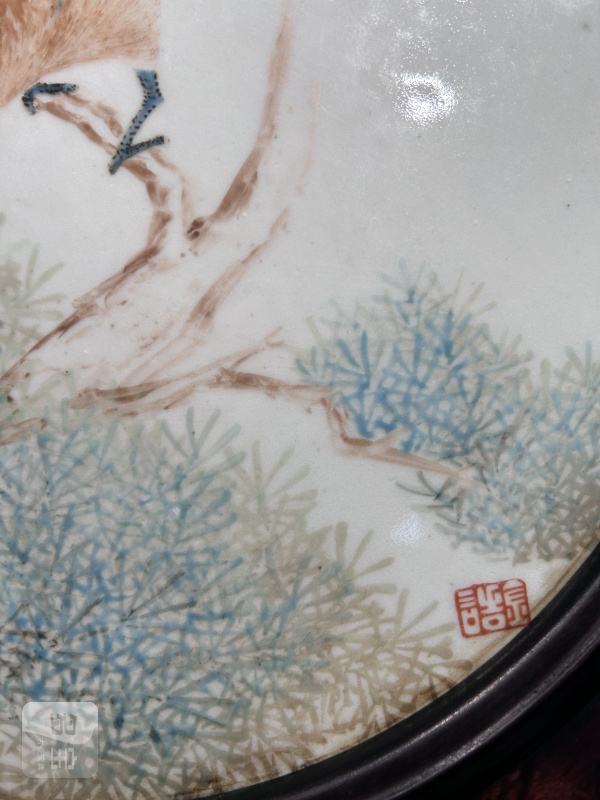 晚清 金品卿浅绛英雄独立图座屏 - 图5